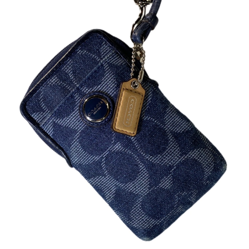 denim monogram coach wristlet